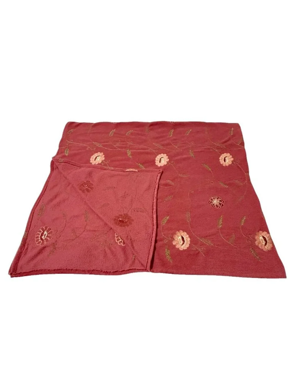 Handmade Throw Fleece Lap Blanket Coral Embroidered Floral 68